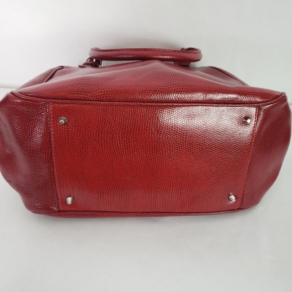 Vintage Muska Made In Italy red pebbled leather hobo satchel turn lock - Picture 8 of 12